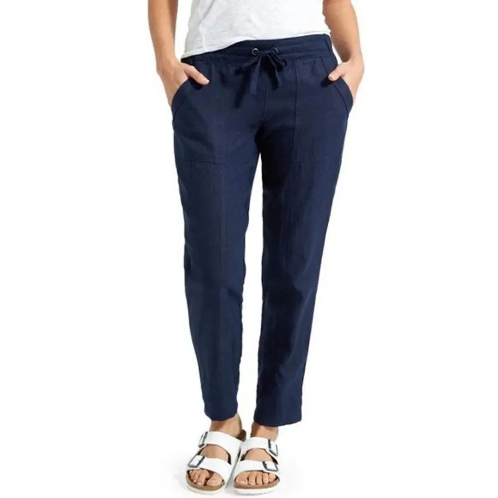 ✨ Athleta Linen Ankle Cuffed Pant Navy Blue✨
